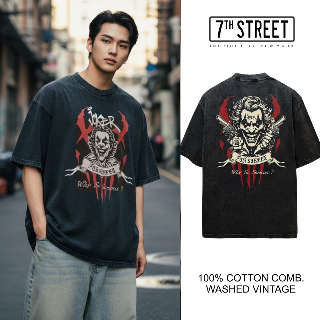 7th Street Oversize Vintage (สกรีน2หน้า) ผ้าCotton Comb ฟอกซีดสไตล์วินเทจ ฟอกแบบตัวต่อตัวขึ้นริ้วตามตะเข็บฟอกจากเสื้อ...