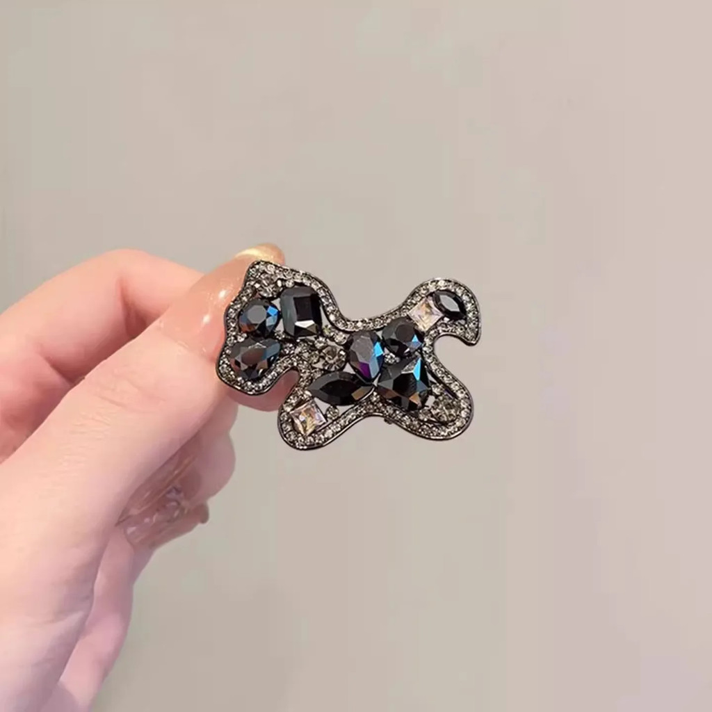 High-end คริสตัลสีดำ Rhinestone Pony Hairpin ทรงผมทันสมัยสำหรับผู้หญิง ออกแบบมาอย่างหวานและน่ารักในสไตล์เกาหลี