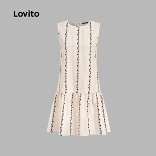 Lovito เดรสลําลองผูกหลังชายกระโปรงระบายสําหรับฤดูร้อนของผู้หญิง L189ED020