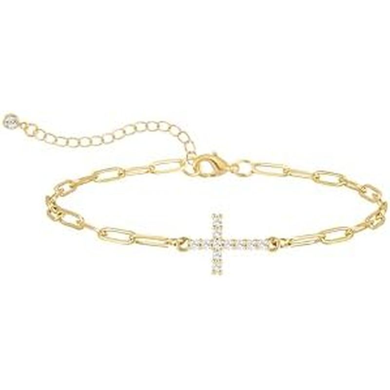 Gold Bracelets for Women,Dainty Gold Cross Bracelet 14K Gold Plated Beaded Bracelets for Women Trend