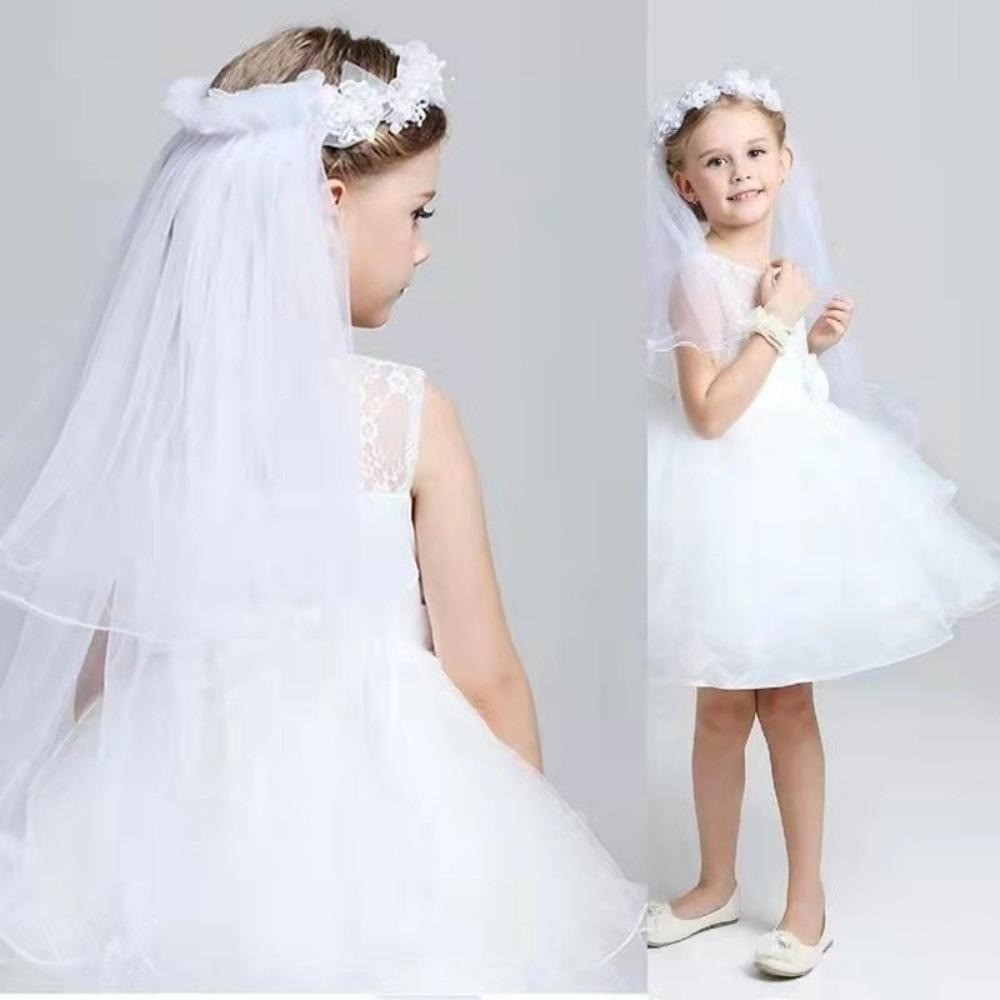 BlessU Veil Girls First Communion Veils Girls Fashion Floral Headpiece Veil มงกุฎดอกไม้