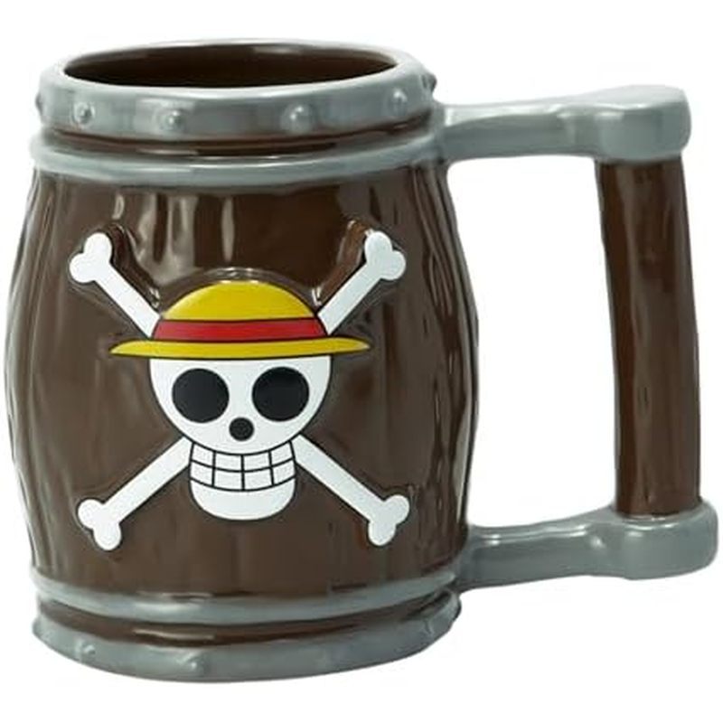 ABYSTYLE One Piece อะนิเมะหมวกฟาง Jolly Roger Barrel เซรามิคชากาแฟ 3D แก้ว 12 ออนซ์ ware มังงะของขวั
