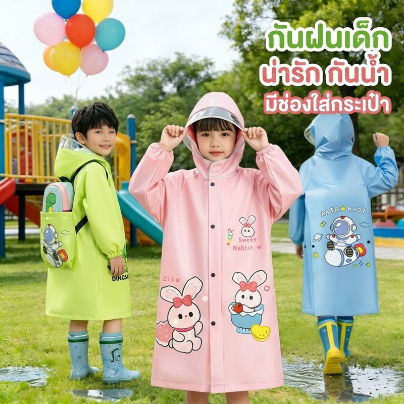 เสื้อกันฝนเด็ก กันน้ำ ระบายอากาศ พิมพ์ลายการ์ตูน แถบสะท้อนแสง น้ำหนักเบา ใส่สบาย พกพาง่าย