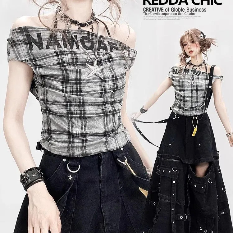 เสื้อยืดลายสก๊อตมัดย้อมสำหรับผู้หญิง พร้อมคอกลม