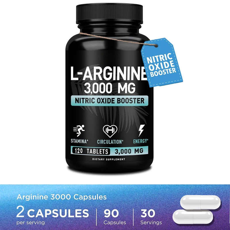 L Argiine 3000mg Capsules โดสสูงสุด - อาหารเสริม L-Arginine Nitric Oxide สําหรับหลอดเลือด ความอดทน พ