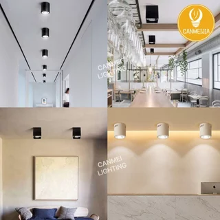 CANMEIJIA ไฟดาวน์ไลท์ 3 สี โคมไฟดาวน์ไลท์ E27 ติดลอย ติดลอยเกี่ยวกับขั้ว Downlight LED สีดำ 4/5/6 นิ้ว ทรงกลมเเละเหลี่