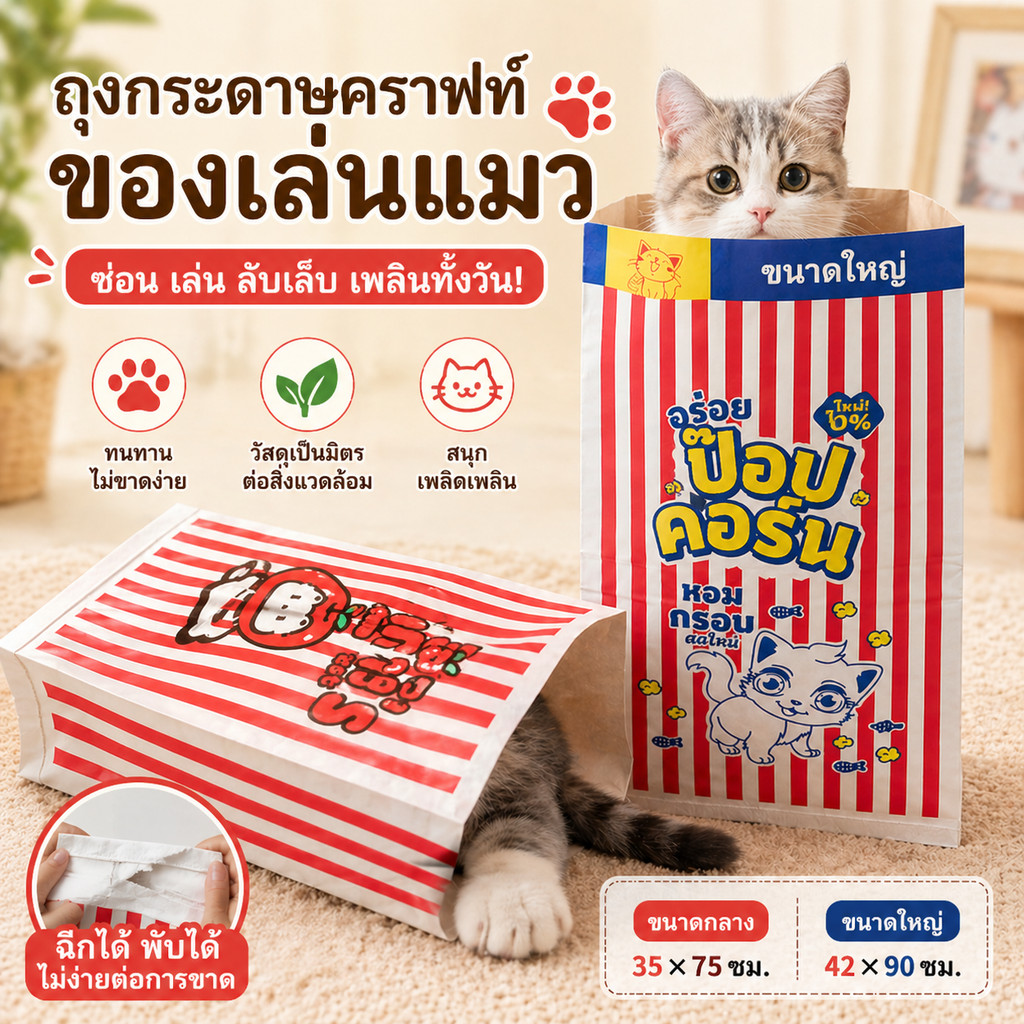 พร้อมส่ง🐱ถุงแมวมุด ถุงกระดาษ  ของเล่นแมว ของเล่นสําหรับสัตว์เลี้ยง