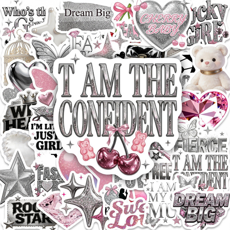❉ สติ๊กเกอร์ Silver & Pink Y2K Downtown Girls Series 02 ❉ 50 ชิ้น/เซ็ตกันน้ํา DIY Fashion Decals สติ๊กเกอร์ Doodle