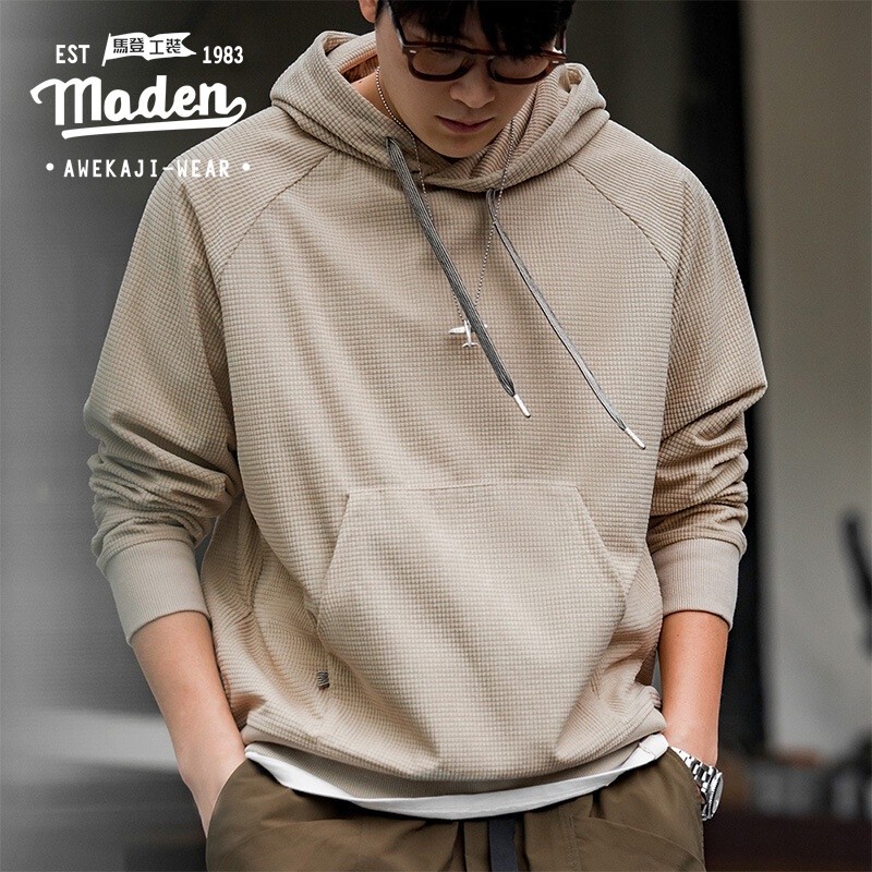 Welfare=Maden workwear American retro corn grain embroidery hooded sweatshirt men's spring