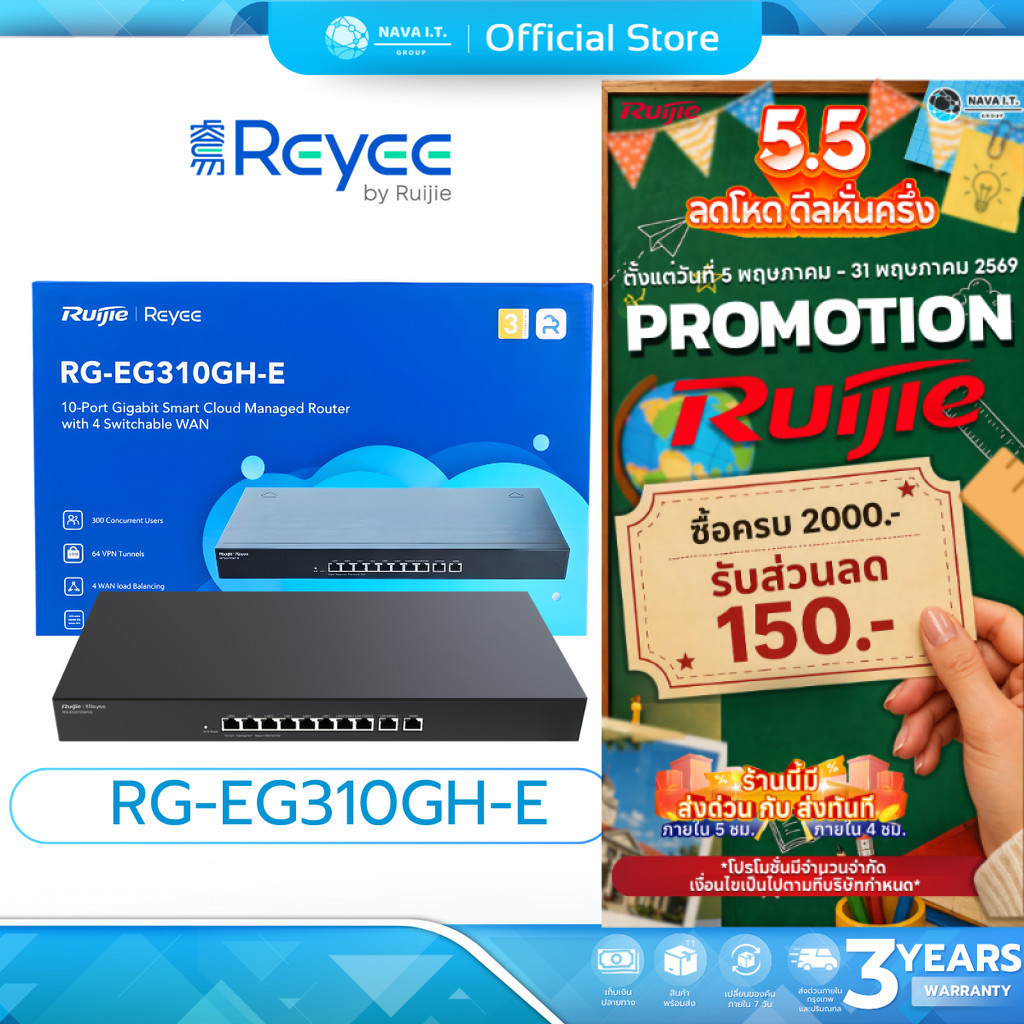 Ruijie Reyee RG-EG310GH-E 10-Port High Performance Cloud Managed PoE Office Router รับประกันศูนย์ไทย