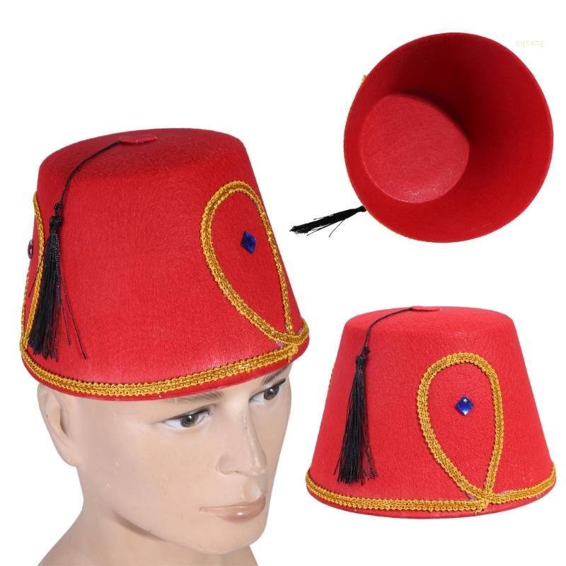 QQ* Fancy Fez Hat หมวกตุรกี อุปกรณ์เสริมเครื่องแต่งกายธีมโมร็อกโกที่สะดุดตา