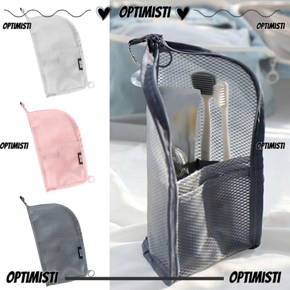 OPTIMISTI8E กระเป๋าแปรงแต่งหน้า, ที่เก็บซักผ้าซิปกระเป๋าเครื่องสําอาง, ขาตั้งแบบพกพาตาข่ายถุงเก็บห้องน้ํา