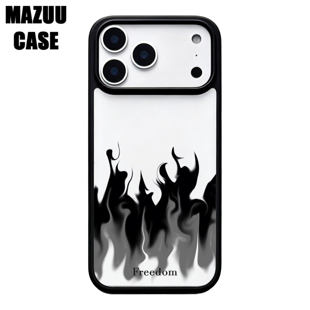 เคสไอโฟน TPU ขอบดำ หลังแข็งใส กันกระแทก ลายเปลวไฟสไตล์มินิมอล สำหรับ iPhone 17 16 15 14 13 12 11 Pro Max Plus