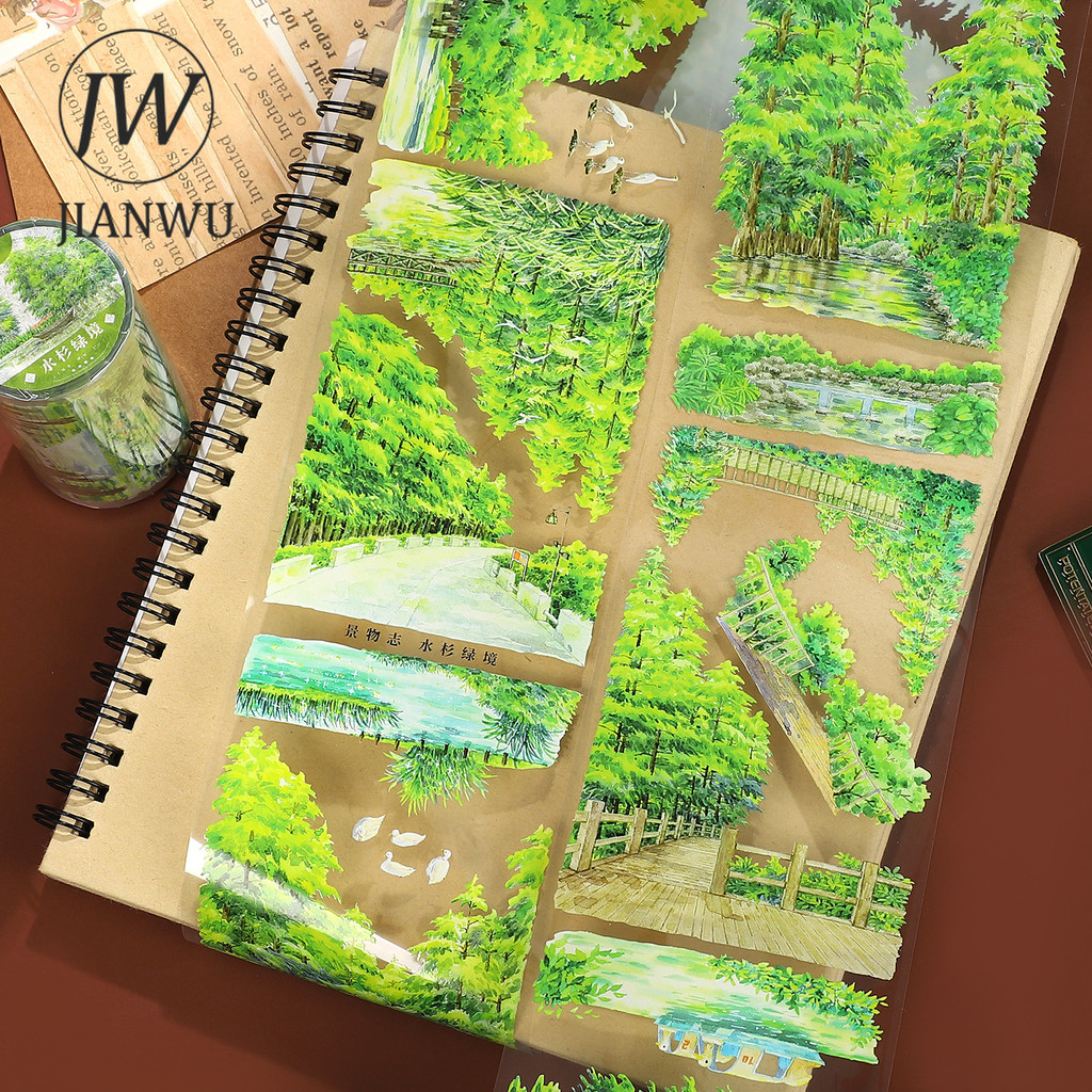 JIANWU 80 มม.* 5 M Vintage Greenland Tree ภูมิทัศน์วัสดุ Collage Scrapbooking PET เทป Creative DIY Journal เครื่องเขียน