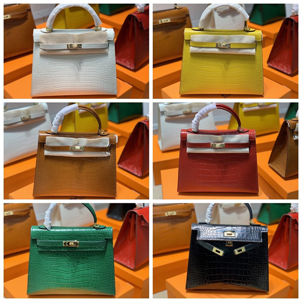 Herme * herme * Hermes Crocodile Pattern kelly Bag 25cm Female Bag H Home Shoulder Messenger Bag Han