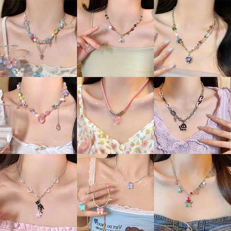 necklace สร้อยคอพร้อมจี้  Y2K ins หลากหลายสไตล์  ไปเที่ยวทะเล dopamine ootd