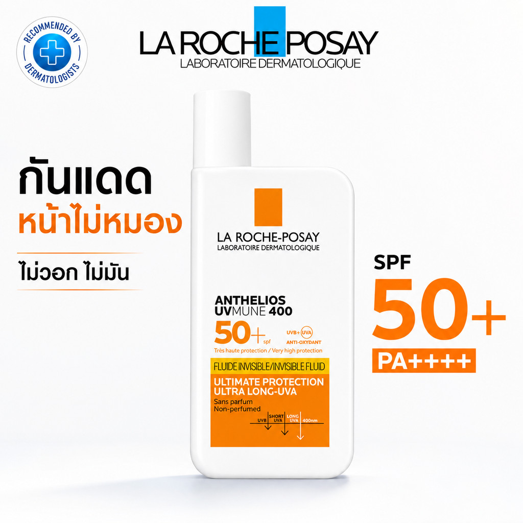 La Roche-Posay Anthelios UVMune 400 Invisible Fluid SPF50+ PA++++ 50ml กันแดดหน้าไม่หมอง ไม่วอก ไม่มัน ผิวแพ้ง่ายใช้ได้