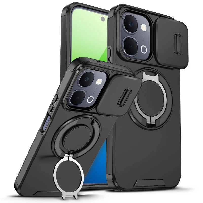 โลหะหมุนวงเล็บเคสโทรศัพท์แม่เหล็กสําหรับVivo Y500 Y31D Y05 Y11D Y31 Y21D V70 FE V60 V50 V40 Lite/Pro X300 Proเลนส์หน้าต่างเลื่อนAnti fall shell PC + TPUฝาครอบป้องกัน
