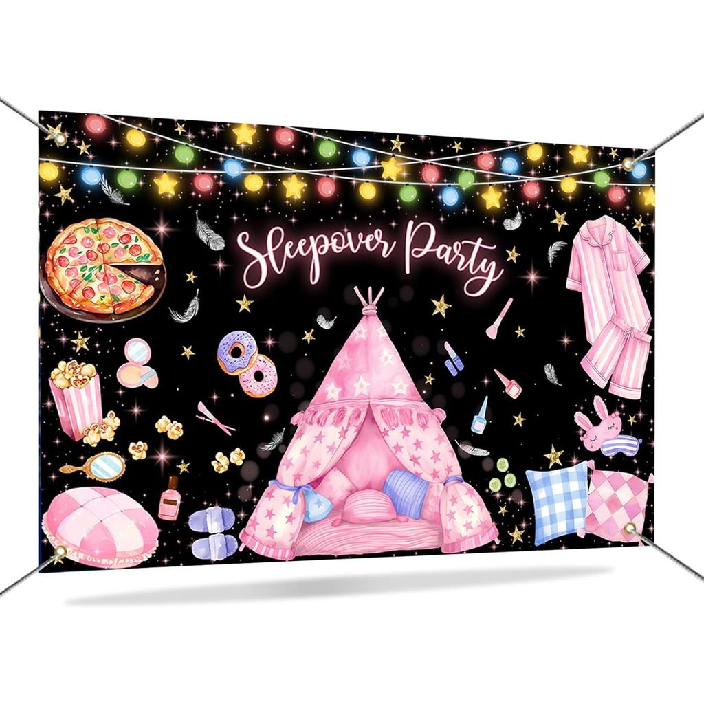 Moscicka สีดํา Sleepover ฉากหลังตกแต่ง Slumber หมอนต่อสู้สาว Night Photo พื้นหลังชุดนอน Spa Make Up 