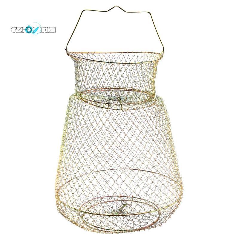 GzhxdiiziFoldable Portable Steel Wire Fishing Pot Trap Net Crab Crwndad Cage ตะกร้าปลา