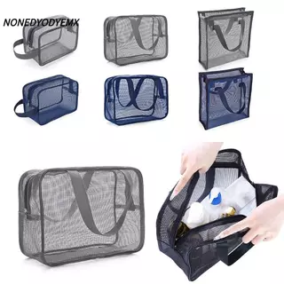 NONDYOMX ถุงตาข่ายอาบน้ํา, Quick Dry สีเทาสีฟ้า Handhold Storage Bag,แบบพกพาพับตาข่าย Beach Gym Tote Bag ห้องน้ํา Shower Organizer