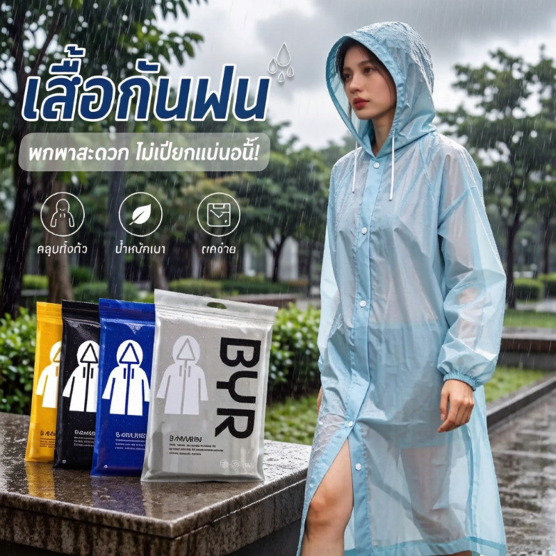 🌦️ เสื้อกันฝน EVA คุณภาพดี ใช้วันฝนตกหรือกันลมก็ดี น้ำหนักเบา พับเก็บเล็ก ใส่ในรถหรือที่ทำงานก็สะดวก