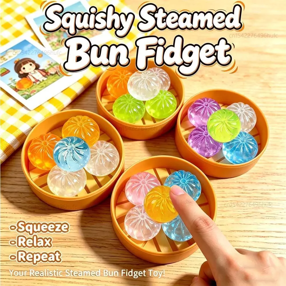 4-5 ชิ้นมินิเกี๊ยวกับ Steamer Bun Squeezable ของเล่นชุดนุ่มความเครียดบรรเทาคริสตัล Squishy Fidget Sensory ของเล่น Party โปรดปราน