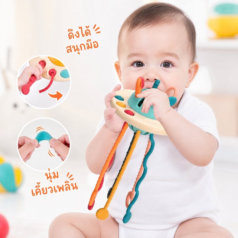 ซิลิโคนดึงสตริงประสาทสัมผัสของเล่นยางกัดอาหารเกรดเนื้อนุ่มเด็กมอนเตสซอรี่จับการฝึกอบรม