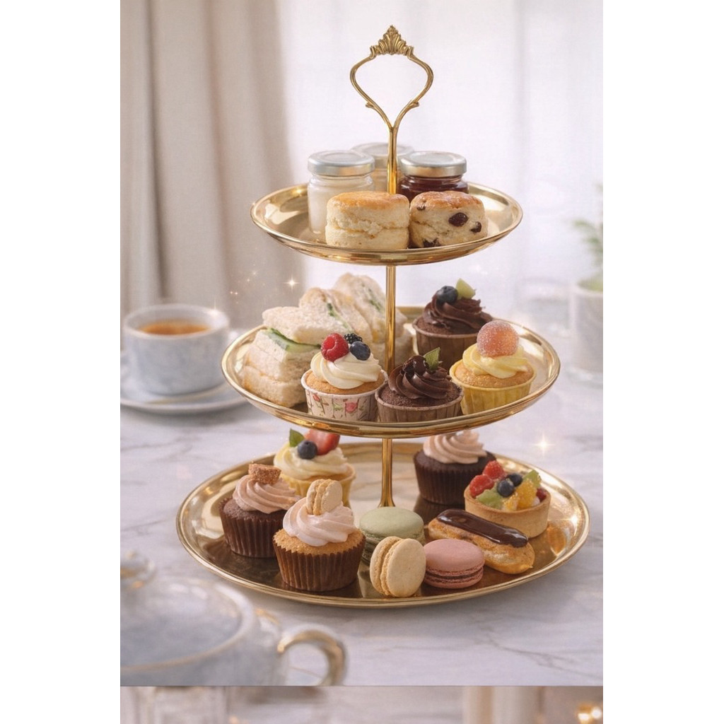 afternoon tea ถาดวางขนมเค็กและของว่างแบบสองชั้นและสามชั้น