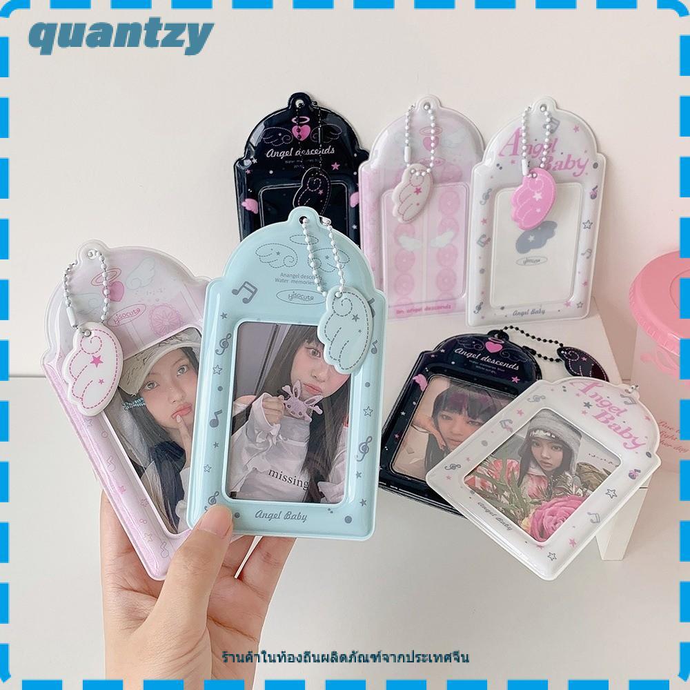 QUANTZY กรอบรูป,แขวนตกแต่งการ์ตูน Photocard Holder พวงกุญแจ, Creative PVC Angel Wings ID Badge Holder สําหรับนักเรียนหญิง