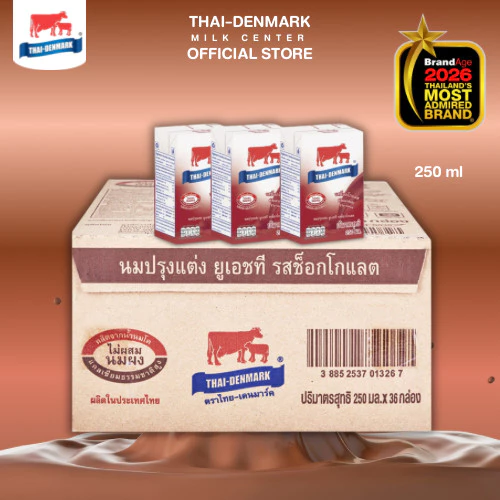 นมไทยเดนมาร์ค รสช็อกโกแลต 250 มล. ยกลัง 36 กล่อง นมวัวแท้ 100% UHT นมโคแท้