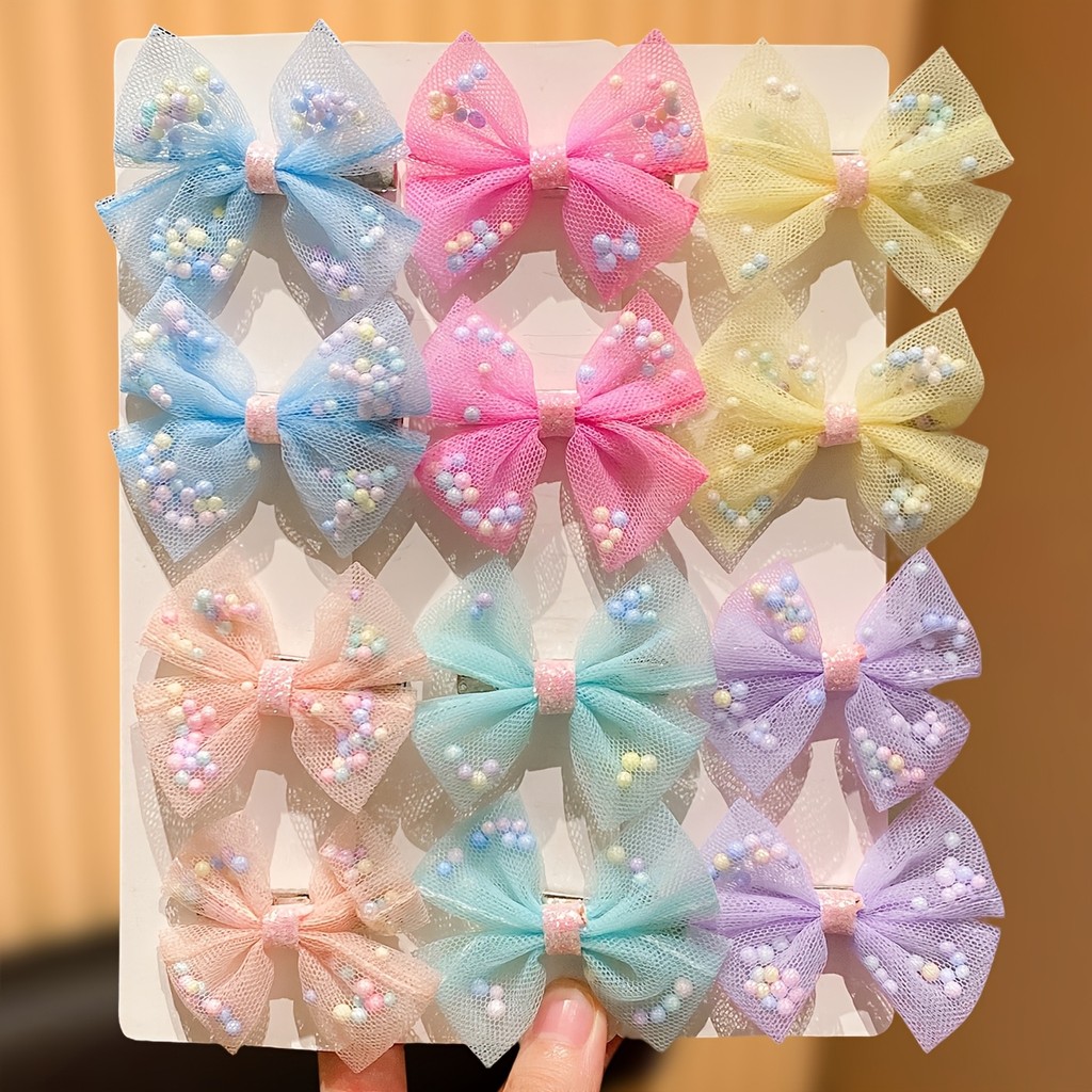 กิ๊บโบว์ตาข่าย 12 ชิ้น สุ่มสี พร้อมใช้งาน เป็นของขวัญน่ารักสำหรับสาว ๆ