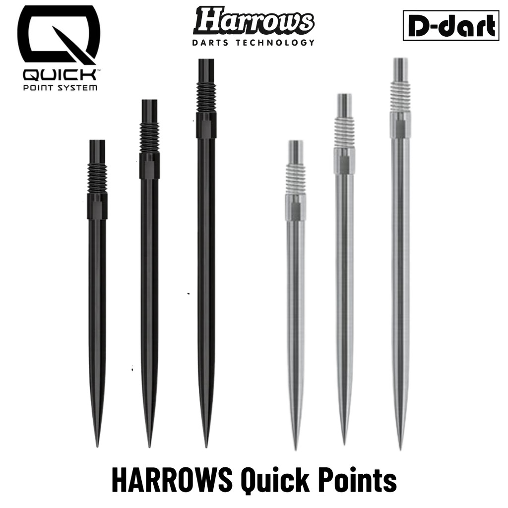 HARROWS DART POINT - QUICK POINT (QP) BLACK/SILVER REPLACEMENT STEEL DART POINT 3 ชิ้น/แพ็ค