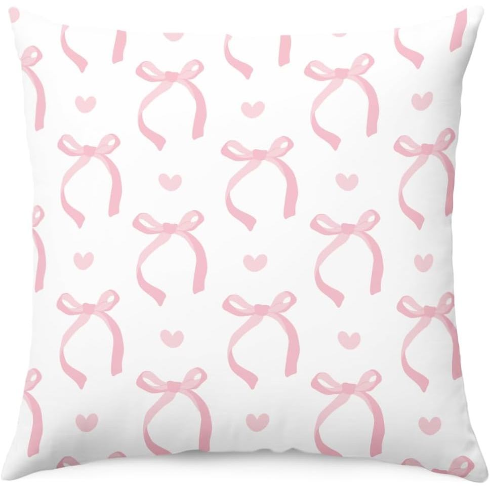 Coquette สีชมพู Bows หมอน, Preppy ห้องอินเทรนด์ตกแต่งโยนหมอนครอบคลุม 18x18, Dollette ความงามตกแต่งห้