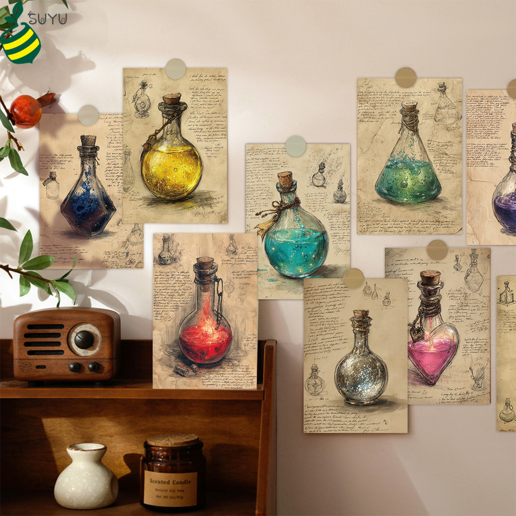 20 แผ่น Aesthetic Magic Potion Bottle Wall Decor | พิมพ์ศิลปะ Alchemy Vintage | Retro Apothecary ภาพประกอบโปสเตอร์กระดาษคราฟท์สําหรับ Dark Academia ตกแต่งห้องและคนรักแฟนตาซี