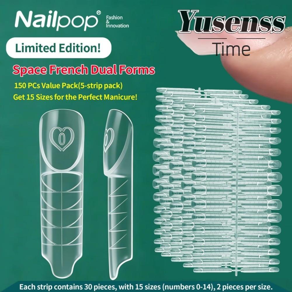 YUSEN 75/150Pcs เล็บ Extension Builder, นํากลับมาใช้ใหม่โปร่งใสรูปแบบเล็บ, 15 ขนาดพลาสติก French Tip