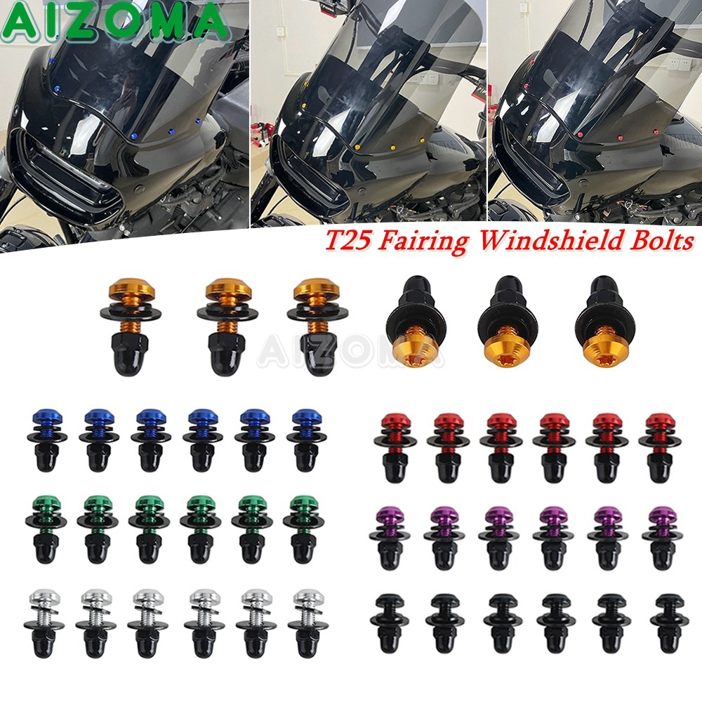 AL 6Pcs T25 MALorcycle Windshield Bolts Screws For Memphis Shades Road Warrior Fairing Windscreen Nu