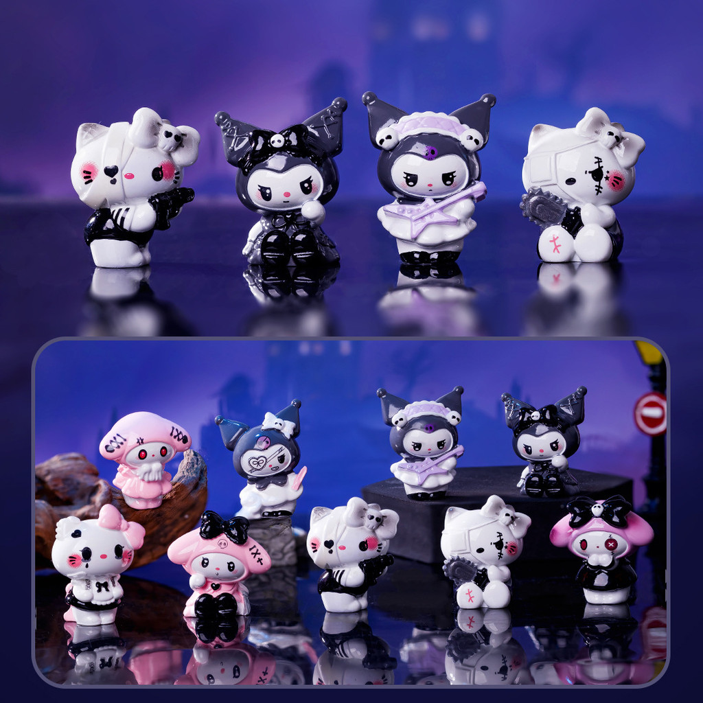 SANRIO เครื่องประดับสร้างสรรค์ภูมิทัศน์ขนาดเล็กรูปแกะสลักกล่องตาบอดน่ารัก ซานริโอ สไตล์สีเข้มของตกแต่งเดสก์ท็อประดับไฮเอนด์เฉพาะกลุ่ม