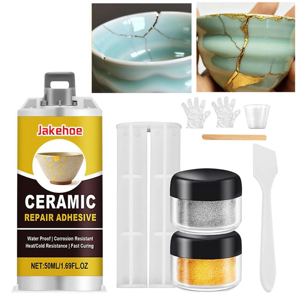 Kintsugi Repair Kit Gold & Silver Ceramic and Glass Repair Kit for Broken Porcelain, Cracked Glass, 