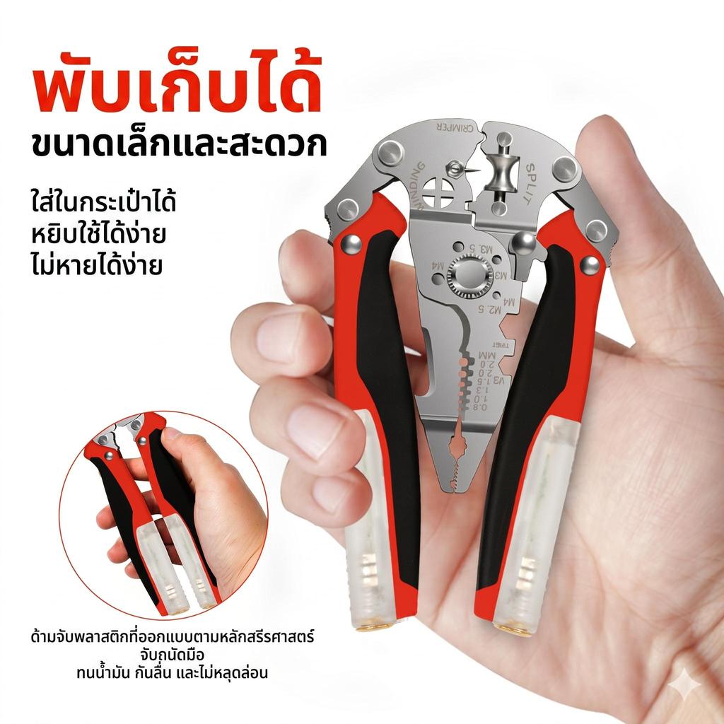 คีมอเนกประสงค์ 26 in 1 คีมปอกสายไฟพับได้ มีไขควงเช็คไฟในตัว เหล็กแข็งพิเศษ