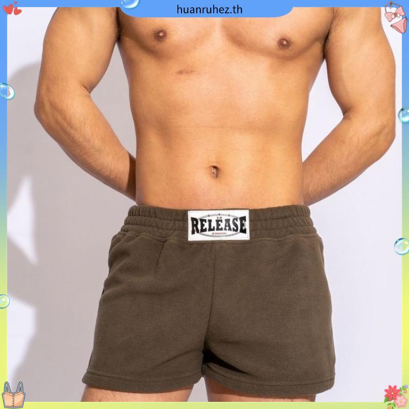 DM Mens Fleece Lining Home สีทึบ Simple Fleece Boxer Arrow Pants
