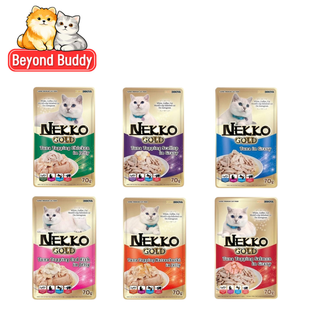 Nekko Gold เน็กโกะ โกลด์ อาหารเปียกแมว ทูน่าเนื้อขาว เกรดพรีเมียม สำหรับแมวทุกวัย เปียกแมว ซอง 70g