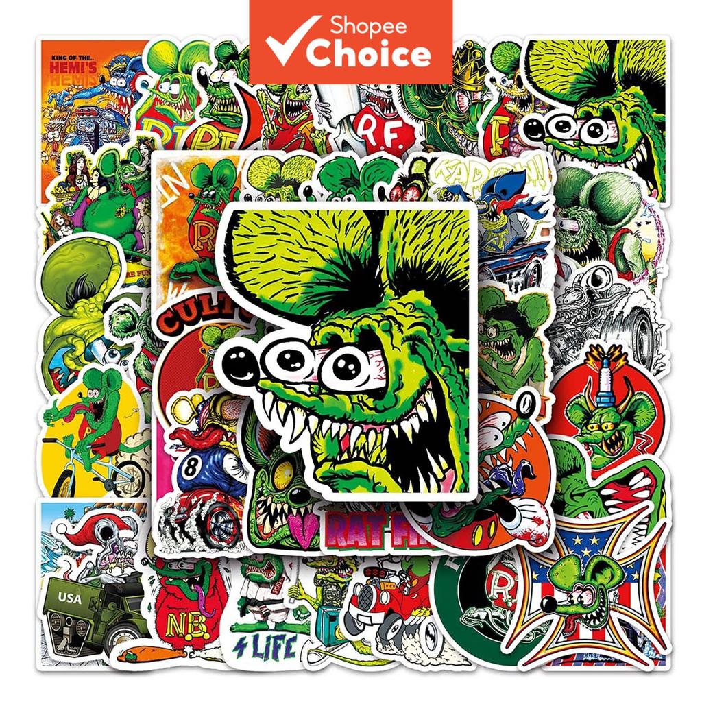 Retro Rat Fink Tales สติกเกอร์ 250 ชิ้นแพ็ค - สติกเกอร์ความงามอะนิเมะ, 80 วินาทีโรแมนติก, ตลก Art Decals สําหรับ DIY กระเป๋าเดินทาง & Party Decor