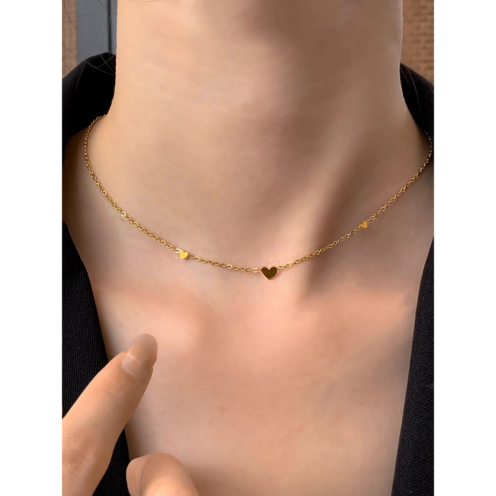 สร้อยคอมุก จี้สร้อยคอ Niche Titanium Steel Color-Preserve Female All-Match Heart-