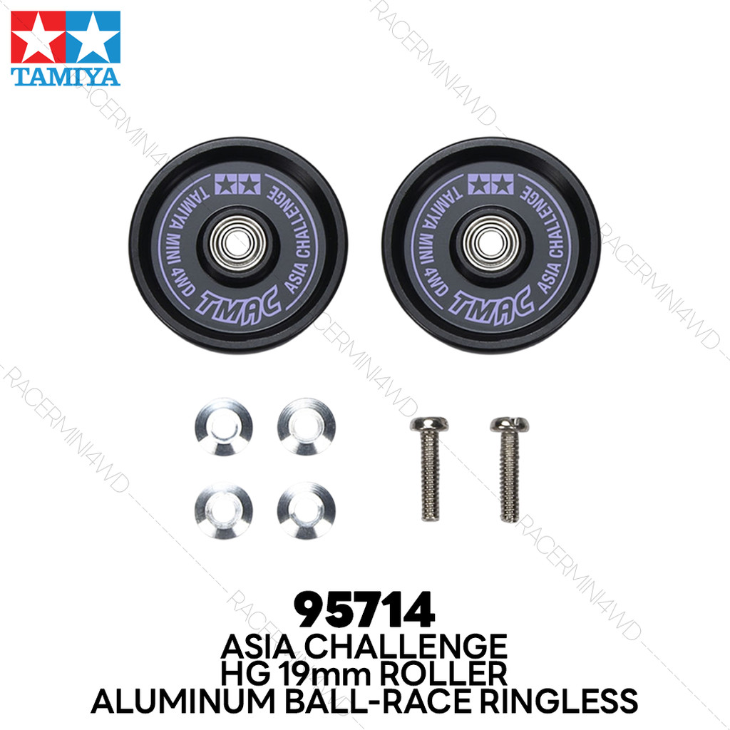 TAMIYA 95714 HG 19mm Aluminum Ball-Race Ringless Rollers (Black & Purple Logo) (Asia Challenge)