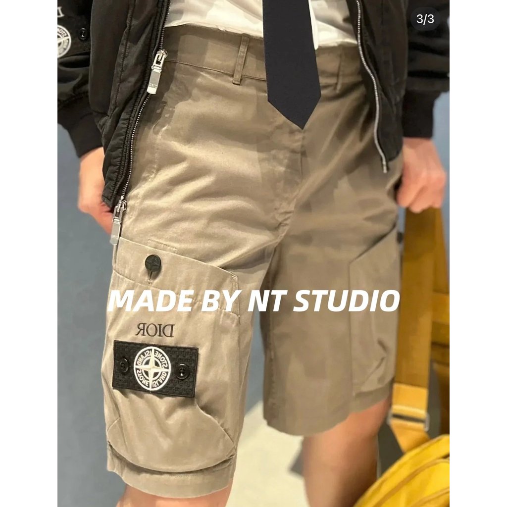 FW24 Autumn Winter New Style D x STONE ISLAND STONE ISLAND Heavy Co-Branded!! ซาติน ชุดเอี๊ยม ปุ่มสา