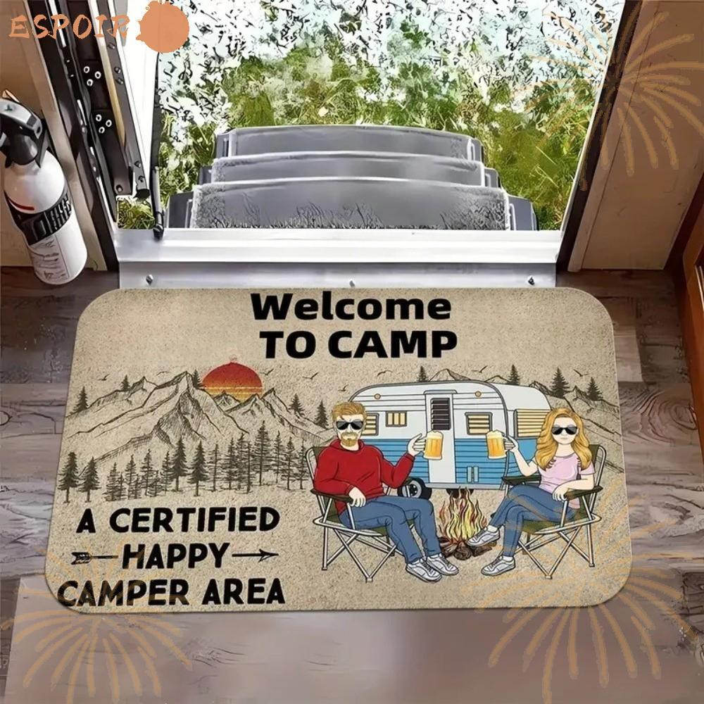 ESPOIR1 Camping Van Welcome Mat, สี่เหลี่ยมผืนผ้าแผ่นกันลื่น, ล้างทําความสะอาดได้พรมตกแต่งบ้าน