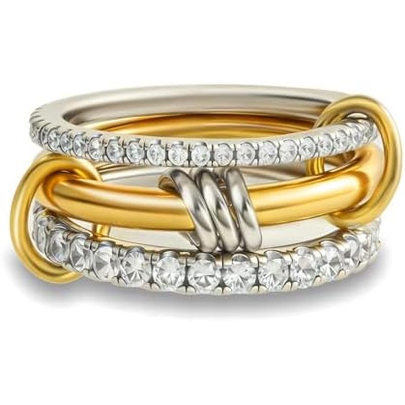 Gold Stackable Rings for Women Non Tarnish, 18k Gold Plated Cubic Zirconia Rings, Silver Gold Multi 
