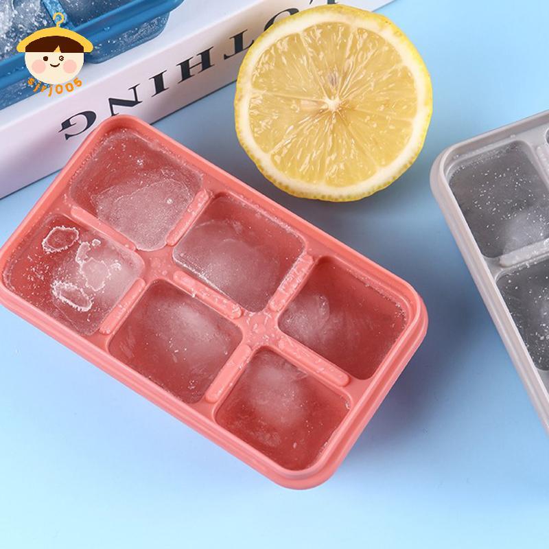 〔8C05〕 ซิลิโคน ICE CUBE Mould พร้อมฝาปิด DIY 6 ตารางด้านล่างนุ่ม ce Cube แม่พิมพ์สแควร์ผลไม้ ICE CUB