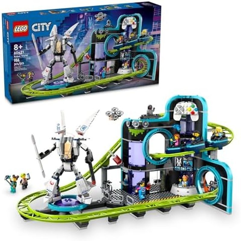 LEGO City Robot World Roller Coaster Building Set - Kids Engineering Toy with Posable Mech Suit for 